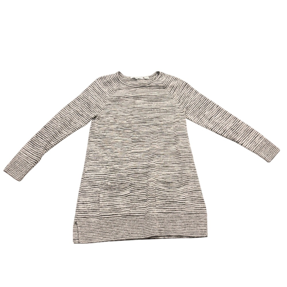 Eight Eight Eight Womens Medium Gray White Striped Cotton Knit Tunic Sweater Dre